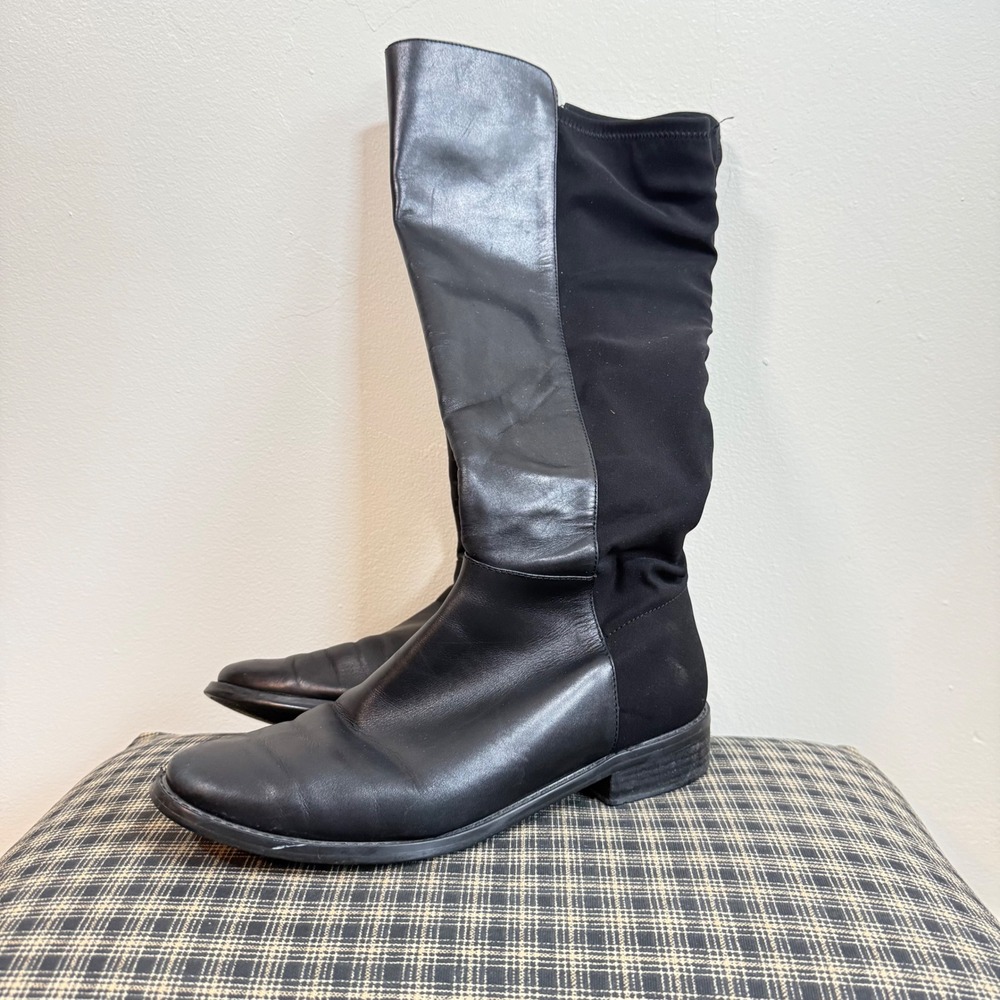 Tahari Cindy Stretch Back Leather Knee High Boots Size 9M Black